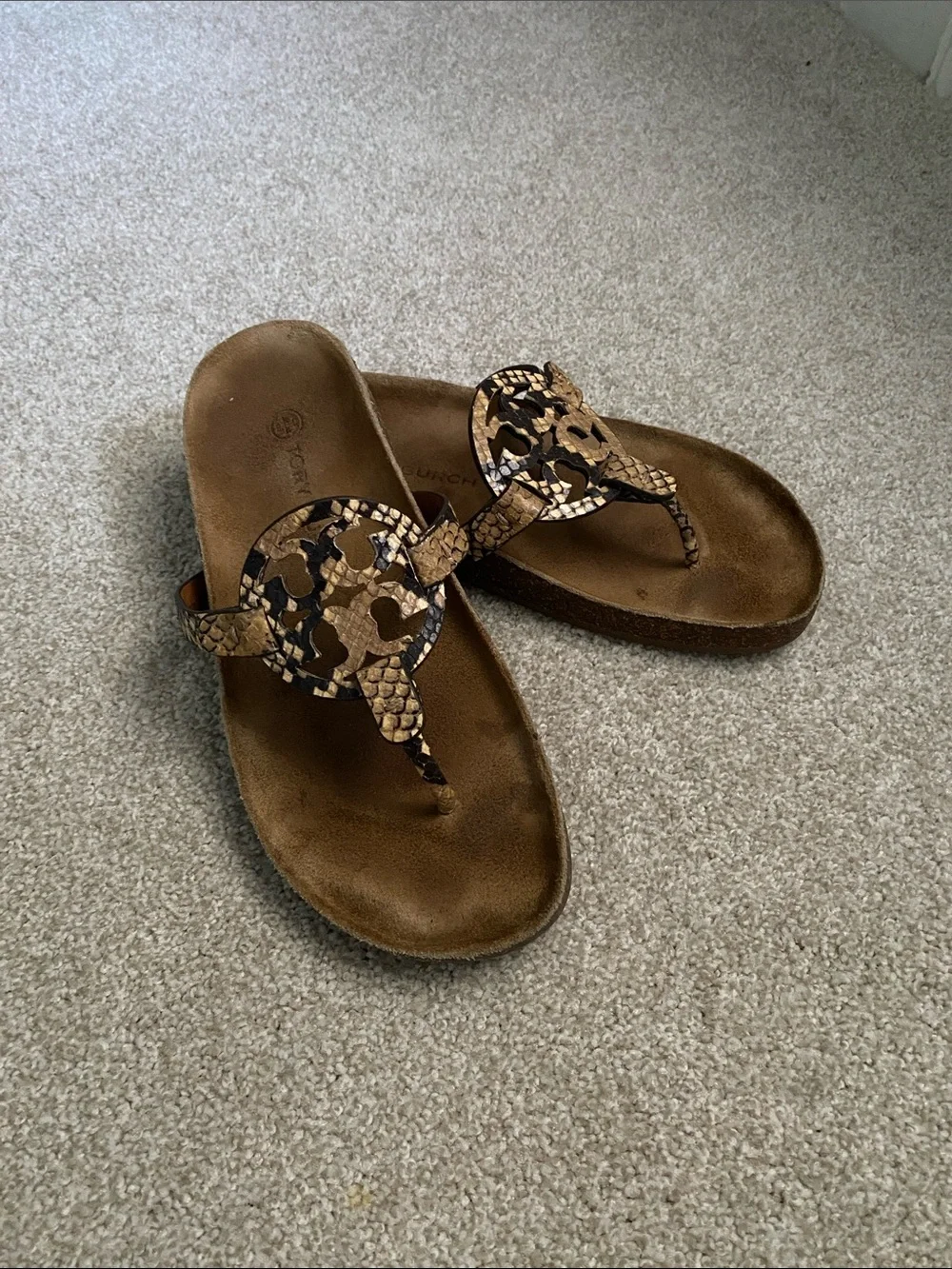 Tory Burch Brown Snake-Print Miller Sandals